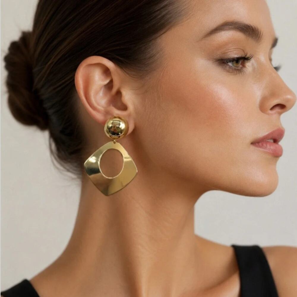 Tuckernuck Gold Lennon Drop Earrings Open Square Geometric Dangle New Party